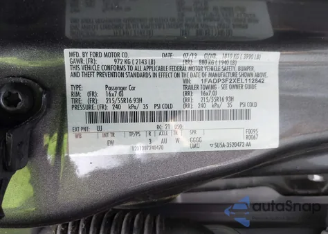 2014 Ford Focus Se from USA, damaged, VIN 1FADP3F2XEL112842
